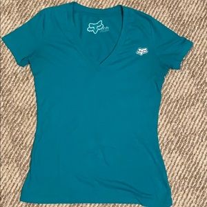 Fox turquoise v-neck tee
